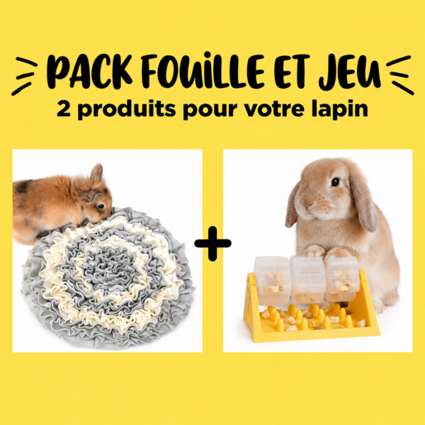 Pack Fouille et jeu pour lapin : 1 Tapis de fouille lapin, 1 Jouet pour lapin Roue Mystère.